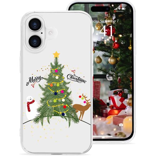 TRAHOO-Coque pour iPhone 16 Plus-Design De Noël Mignon-en Silicone Souple Transparent-Motif De Noël-Coque Arrière Fine Résistante Aux Chocs-Sapin De Noël