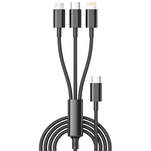 TRAHOO-100W Câble Chargeur Multi Embout USB C[1.2M], 3 en 1 Cable Multi USB C vers USB C [100W]+Lightning[27W]+Micro[10W] pour Samsung Galaxy S25/S24/S23, iPhone 17/16/15/14/13/iPad, MacBook Pro/Air