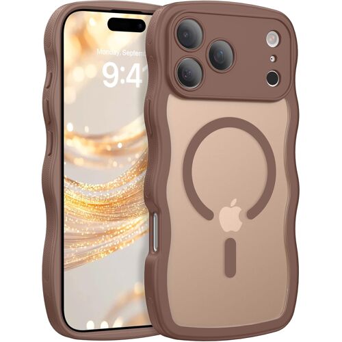TRAHOO-Coque Magnétique pour iPhone 17 Pro, 6,3 Pouces, Compatible avec MagSafe,Coque iphone 17 Pro ondulée Forme Bouclée Etui Translucide Mat Arrière Housse Fine Antichoc Case, Brun