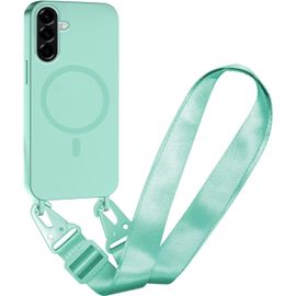 TRAHOO-Magnétique Coque avec Cordon pour Samsung Galaxy A34, [Compatible avec MagSafe] TPU Bumper Silicone Etui Housse avec Cordon Réglable Lanyard Case,Vert Clair