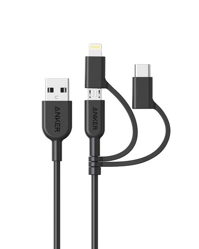 TRAHOO-Cable iphone, Powerline II Câble 3-en-1, Cable USB C/Lightning/Micro USB pour iPhone, iPad, Huawei, HTC, LG, Samsung Galaxy, Sony Xperia, Android Smartphones, etc. (0,9m)