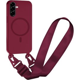 TRAHOO-Magnétique Coque avec Cordon pour Samsung Galaxy A34, [Compatible avec MagSafe] TPU Bumper Silicone Etui Housse avec Cordon Réglable Lanyard Case,Rouge