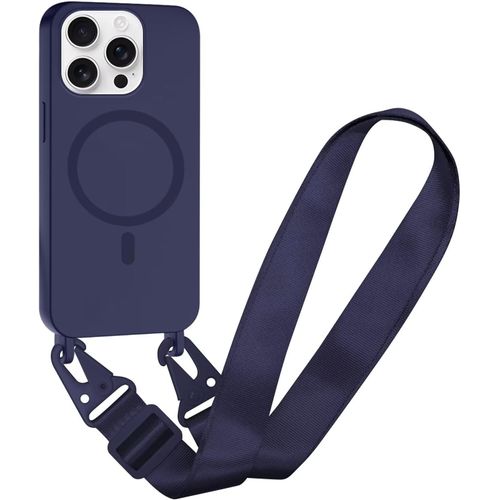 TRAHOO-Magnétique Coque avec Cordon pour iPhone 13 Pro, [Compatible avec MagSafe] TPU Bumper Silicone Etui Housse avec Cordon Réglable Lanyard Case,Bleu