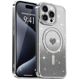 TRAHOO-Coque Compatible avec iPhone 15 Pro Paillettes Antichoc Cristal Étui Brillant, Compatible avec MagSafe Coque de Téléphone pour iPhone 15 Pro Noir