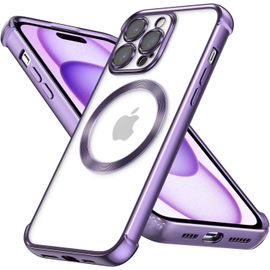 TRAHOO-Antichoc Coque pour iPhone 15 Pro Max,Housse Étui en Transparent TPU Compatible avec Magsafe,Protection Résistant Aux Chocs 4 Coins,Galvanisé Silicone Case Cover,Violet