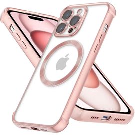 TRAHOO-Antichoc Coque pour iPhone 15 Pro Max,Housse Étui en Transparent TPU Compatible avec Magsafe,Protection Résistant Aux Chocs 4 Coins,Galvanisé Silicone Case Cover,Rose