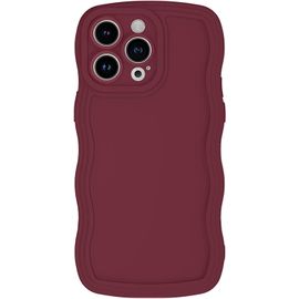 TRAHOO-Coque Silicone pour iPhone 7 Plus/iPhone 8 Plus, Qualité Supérieure Protection Étui Housse Anti-Chocs, Housse Femmes Filles Mignon Couleur Pure Cadre Ondulé Bouclé Coque, Rouge