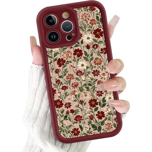 TRAHOO-Coque pour iPhone 13 Pro 6,1"", Aesthetic Fleurs Motif Étui Filles Femmes Case, Mince Silicone Souple TPU Bumper Housse Antichoc Protection Case Cover pour iPhone 13 Pro, Rouge
