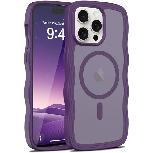 KALANKA-Coque pour iPhone 14 Pro, Femmes Forme Ondulée Magnétique Coque de Téléphone Translucide Silicone Antichoc Ultra-Mince Protection Case pour iPhone 14 Pro, Violet Foncé
