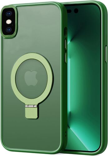 TRAHOO-Magnétique Coque Compatible avec iPhone XS Max,Etui Translucide Mat Arrière Housse Case avec Magnétique Support,Vert
