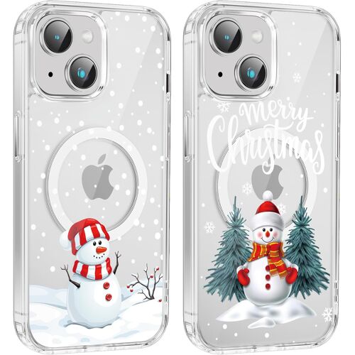 TRAHOO-2 Pièces Noël Coque Magnétique pour iPhone 15 Plus 6.7'', Etui en Motif Dessin Cadeau de Noël Compatible avec MagSafe, Antichoc Housse Christmas Silicone TPU Bumper Cover, Sapin de Noël