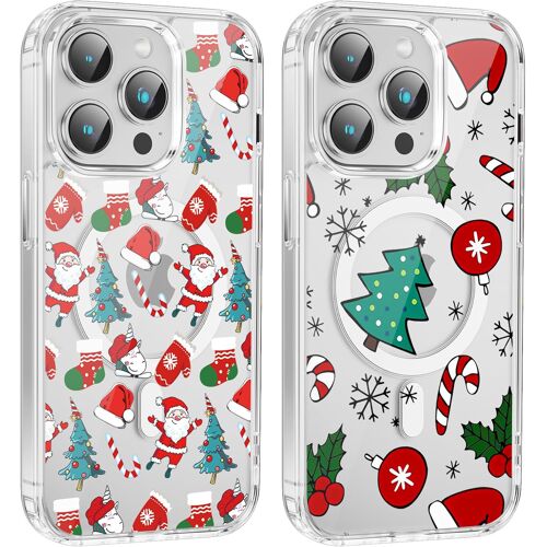 TRAHOO-2 Pièces Coque Magnétique pour iPhone 15 Pro Max 6.7'', Etui Motif Cadeau de Noël Compatible MagSafe, Antichoc Housse Christmas Silicone TPU Bumper Cover
