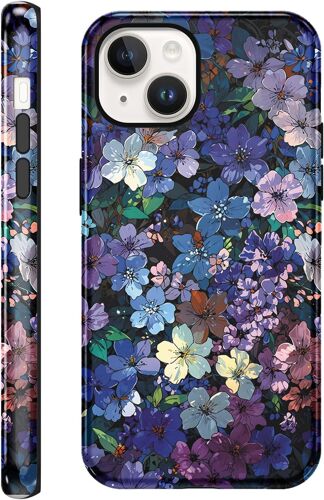 TRAHOO-2 in 1 Coque pour iPhone 14 / iPhone 13 6,1"", Aesthetic Fleur Colorée Motif Dessin Design Étui Silicone Fine TPU pour Filles Femmes, Antichoc Housse Protection Cover Anti-Rayures Bumper Case