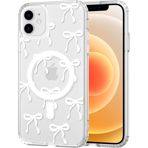JGD-Coque Magnétique pour iPhone 12/12 Pro, Compatible avec MagSafe, Esthétique Motif de Papillon Housse Anti-Jaune Transparent Étui Aimantée Antichoc Anti-Rayures Dos PC Bumper Case, Blanc