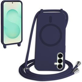 TRAHOO-Magnétique Coque avec Cordon pour Samsung Galaxy S24/S25, [Compatible avec MagSafe] Etui Collier Réglable Téléphone Étui Portable Lanyard Case Protection Complète Cover,Bleu