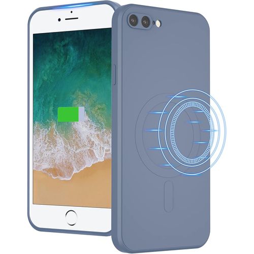 TRAHOO-Silicone Liquide Coque Magnétique pour iPhone 8 Plus, Housse de Protection Anti-Choc Etui avec Micro Fibre Case Ultra Léger et Mince avec magsafing - Bleu Gris