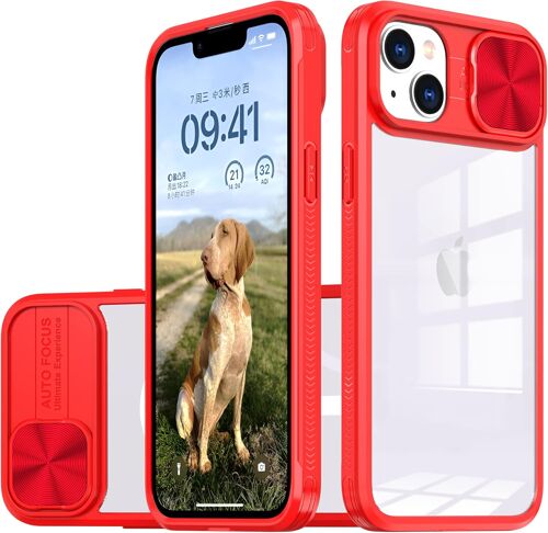 TRAHOO-Compatible avec Coque iPhone 13 Transparent, Ultra Mince Coque iPhone 13 Protection de la Caméra Étui Clear Silicone Antichoc Anti-Rayures Protective Case (Rouge)