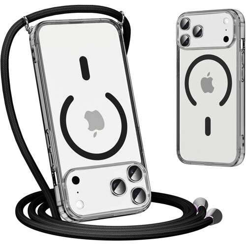 KALANKA-Magnétique Coque pour iPhone 17 Pro max avec Cordon de Collier 6,9"", Étui Compatible avec MagSafe, Ultra Mince Translucide Mat Silicone Antichoc Housse avec Réglable Lanyard Necklace Case, No