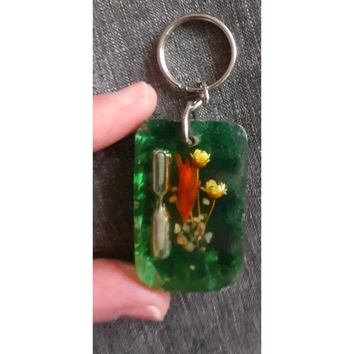 Porte-Clef Fleurs Séchées Et Sablier