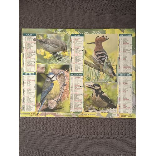 Calendrier Du Facteur 2026 -Almanach Mural Oiseaux