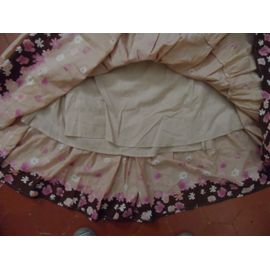 Jupe Corolle Voile De Coton Beige Violet Fleurs Blanche Porte