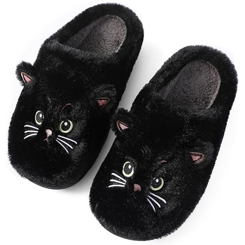 Chaussons D'hiver En Coton, Modèle Chat Mignon Pour Femme Et Homme, Doux Et Anti-Dérapants, Intérieur Moelleux Et Chaud, Pointure 44/45 (Taille Petite, Commander Une Pointure Au-Dessus),