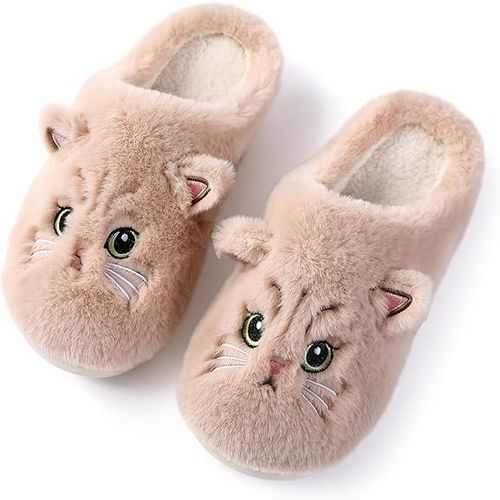 Chaussons D'hiver En Coton Unisexe Modèle Chat Mignon, Semelle Anti-Dérapante, Doublure En Peluche Chaude - Pointure 38/39 (Taille Petite, Commander Une Pointure Au-Dessus),