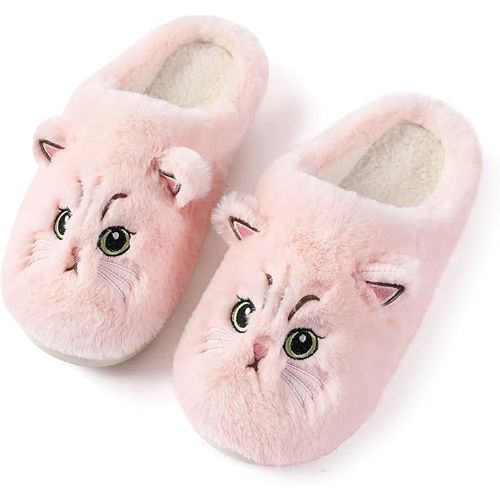 Chaussons D'hiver En Coton Unisexe Modèle Chat Mignon, Semelle Anti-Dérapante, Doublure En Peluche Chaude - Pointure 38/39 (Taille Petite, Commander Une Pointure Au-Dessus),