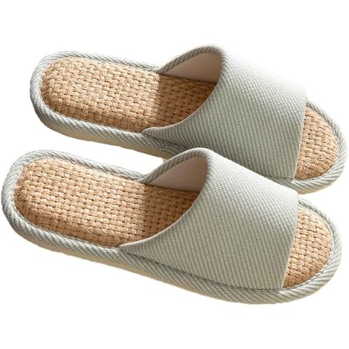 Pantoufles En Lin - Taille M (38-39, Convient Aux 37-38) - Semelle 24 Cm - Pantoufles D'été Silencieuses - Pantoufles Aérées Pour Femme Et Homme - Pantoufles Intérieures En Lin,