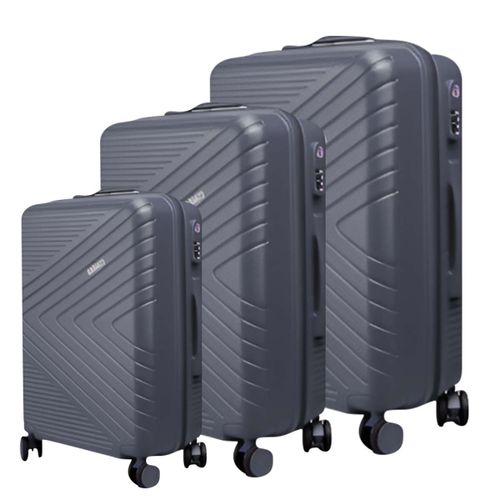 Lot de 3 Valises Rigides Texturées Chevron Strié avec Serrure TSA 55-65-75 cm Gris