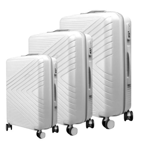 Lot de 3 Valises Rigides Texturées Chevron Strié avec Serrure TSA 55-65-75 cm Gris clair