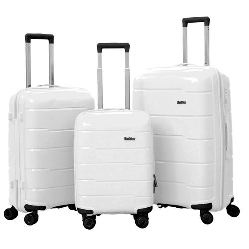 Lot 3 Valises Rigides Motif Rainuré Horizontal avec Roulettes 360° 55-65-75 cm Blanc
