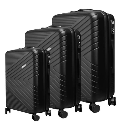 Lot de 3 Valises Rigides Texturées Chevron Strié avec Serrure TSA 55-65-75 cm Noir