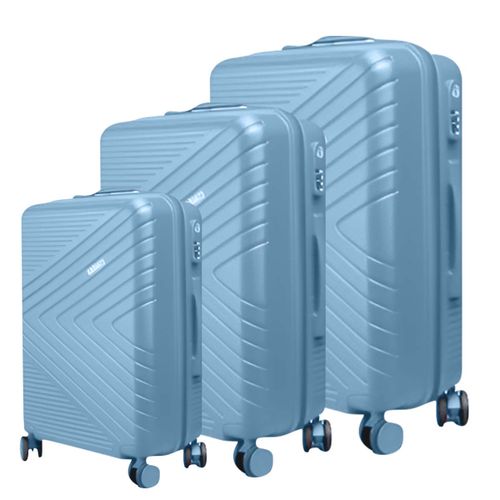Lot de 3 Valises Rigides Texturées Chevron Strié avec Serrure TSA 55-65-75 cm Bleu clair
