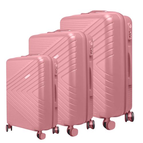 Lot de 3 Valises Rigides Texturées Chevron Strié avec Serrure TSA 55-65-75 cm Rose