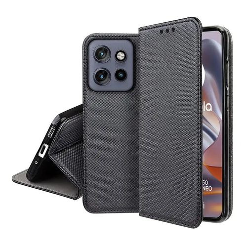 Housse pour Motorola Edge 50 Neo / 60 Neo 5G / ThinkPhone 25 - etui coque pochette portefeuille + verre trempe - NOIR MAGNET