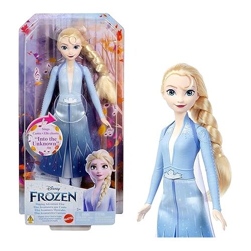 Mattel Disney La Reine des Neiges Poupée Elsa Chantante, Aventure Musicale en Tenue Signature, Chante « Into the Unknown » du Film Disney Frozen 2, HXD31
