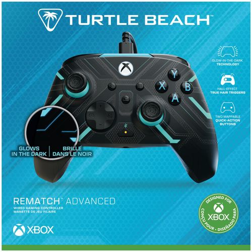 Turtle Beach Rematch Advanced Titan Steel Manette de jeu filaire - Licence Xbox Series XS, Xbox One et PC avec Phosphorescent, Boutons Programmables, Gâchettes, commandes audio et câble de 2.5 m