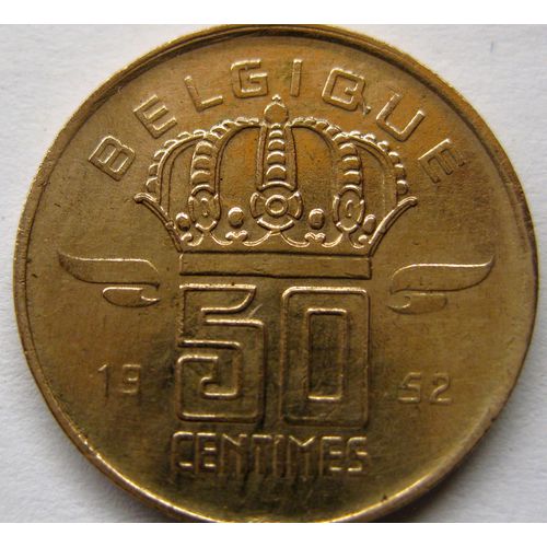 Pièce De Monnaie 50 Centimes Type Mineur, 1952, Bronze, Belgique, (Et-20).