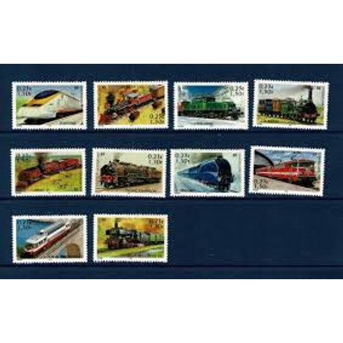 Les Légendes Du Rail : Locomotives Série Complète Année 2001 N° 3405 3406 3407 3408 3409 3410 3411 3412 3413 3414 Yvert Et Tellier Luxe