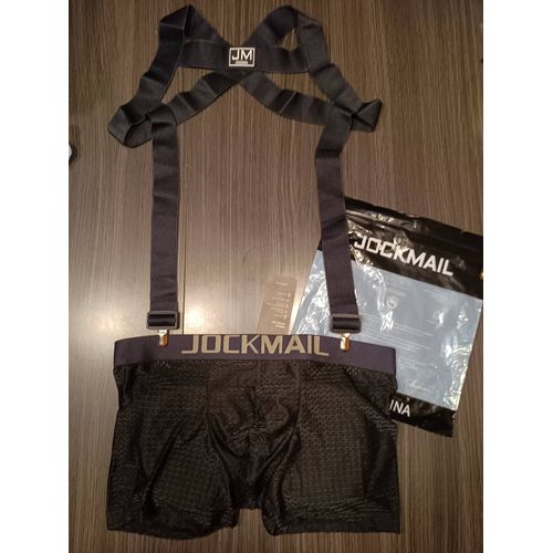 Ensemble Boxer Noir Rembourré Homme Et Harnais Élastique Noir Jockmail