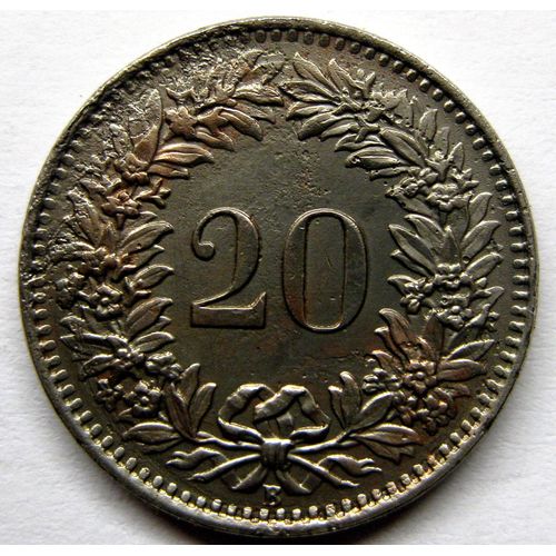 Pièce De Monnaie Suisse De 20 Centimes Tête De Libertas, 1964 B, (Et-78).