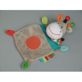 Doudou girafe plat Nicotoy gris orange bleu