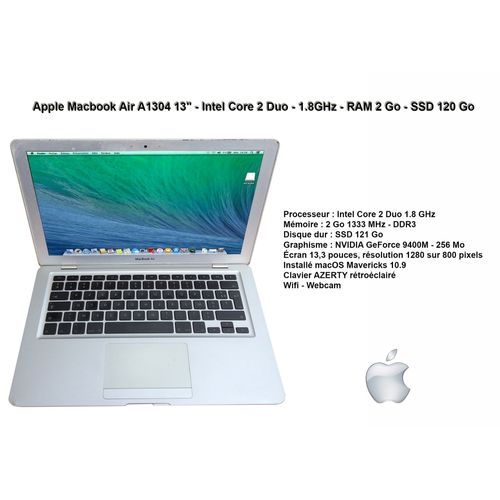 Apple MacBook Air A1304 13" - Intel Core 2 Duo - 1.86 GHz - RAM 2 Go - SSD 120 Go