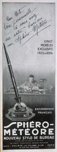 Publicité Papier - Stylo "Sphéro-Météore" La Plume D'Or De 1931