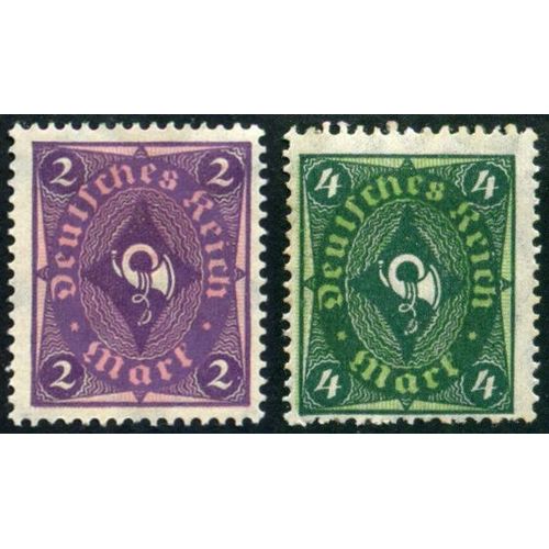 Allemagne, Rép. De Weimar 1922 / 23, Période Inflation, Très Beaux Timbres Neufs** Luxe Yvert 195 Et 196, Cor De Chasse Dans Un Ovale, Impression Bicolore.
