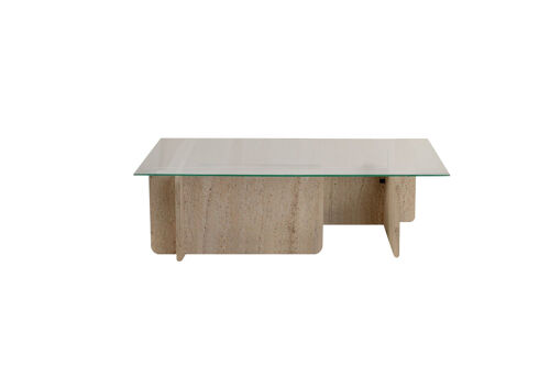 Table basse en bois "Flavio" - 105 x 65 x 30 cm - Travertin