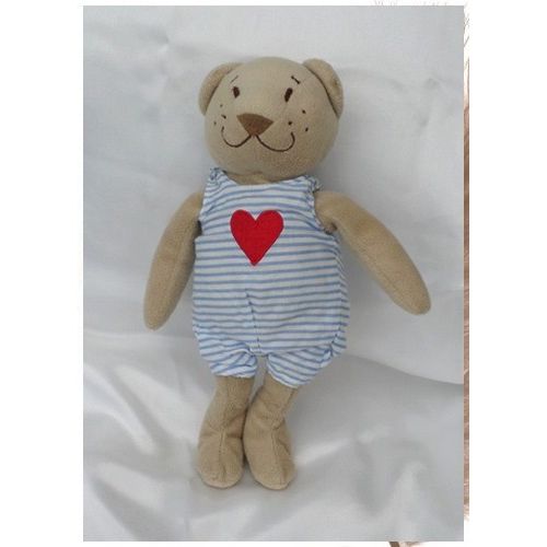 Doudou Peluche Ours Beige Salopette Rayures Bleu C?ur IKEA