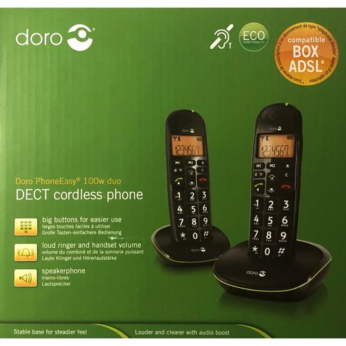 Doro PhoneEasy® 100w duo 2 combinés sans fil avec son amplifié compatible avec appareil auditif