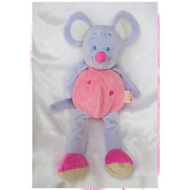 Doudou Peluche Souris Rose et Violet Bleu C?urs Doukidou